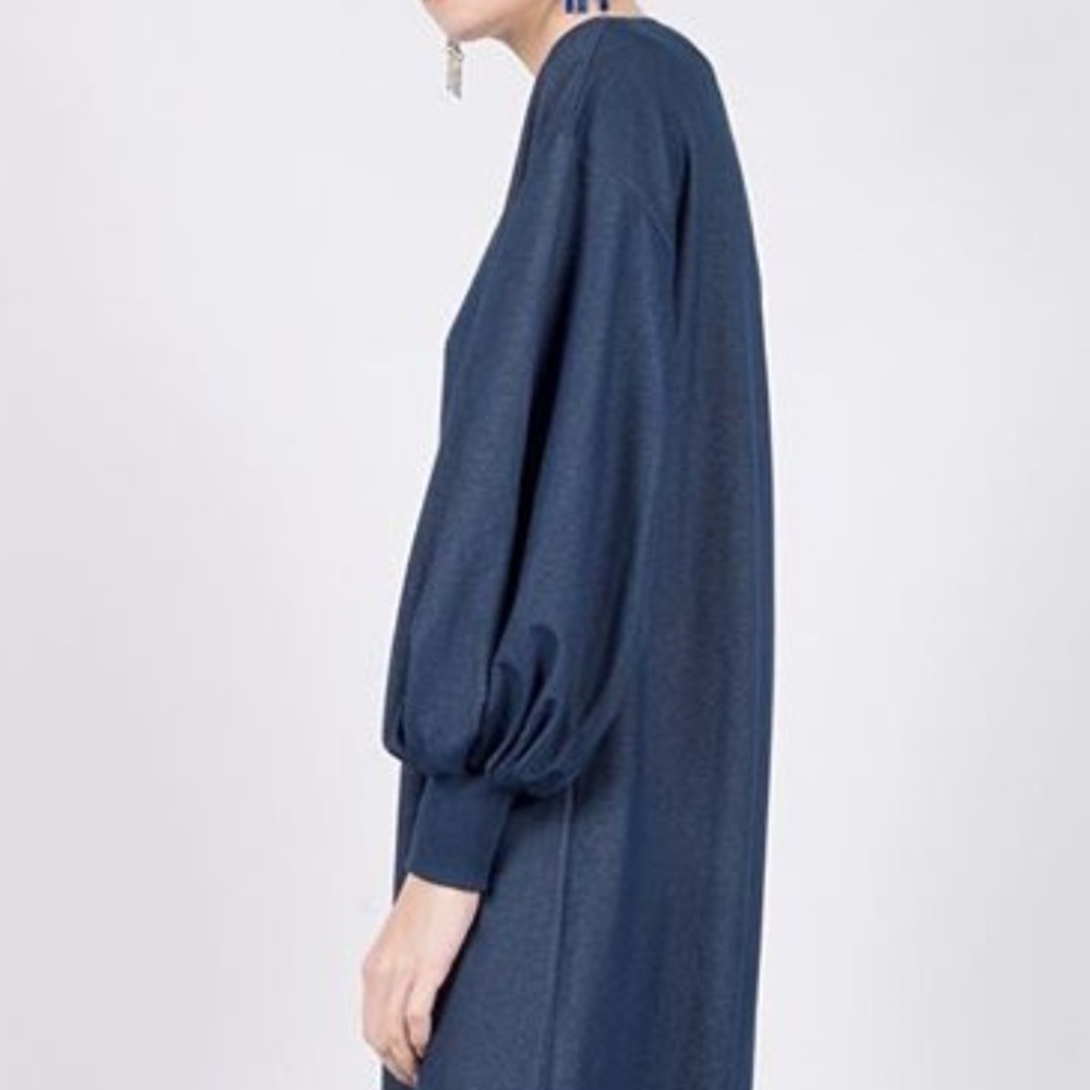 Denim bubble sleeve midi dress